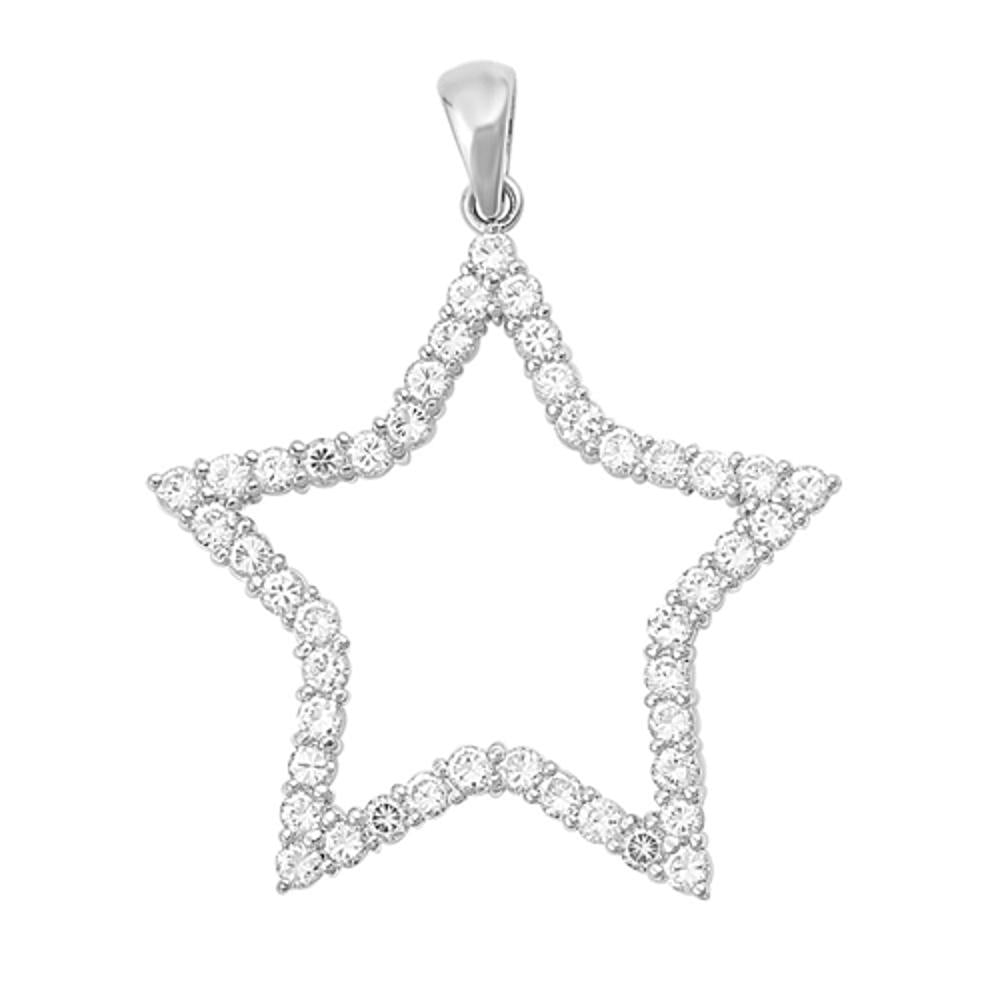 High Polish Cluster Star Pendant Clear Simulated CZ .925 Sterling Silver Charm