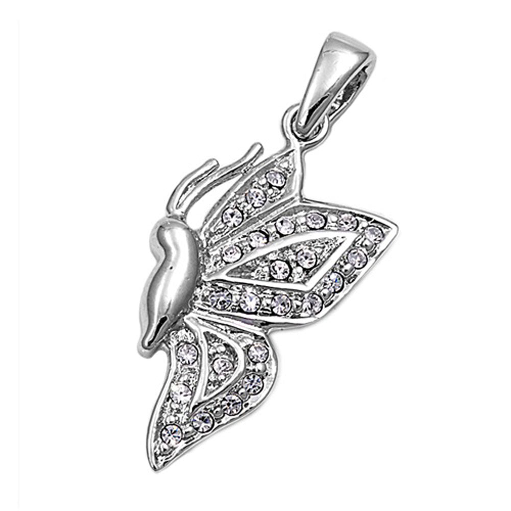 Micro Pave Butterfly Pendant Clear Simulated CZ .925 Sterling Silver Charm