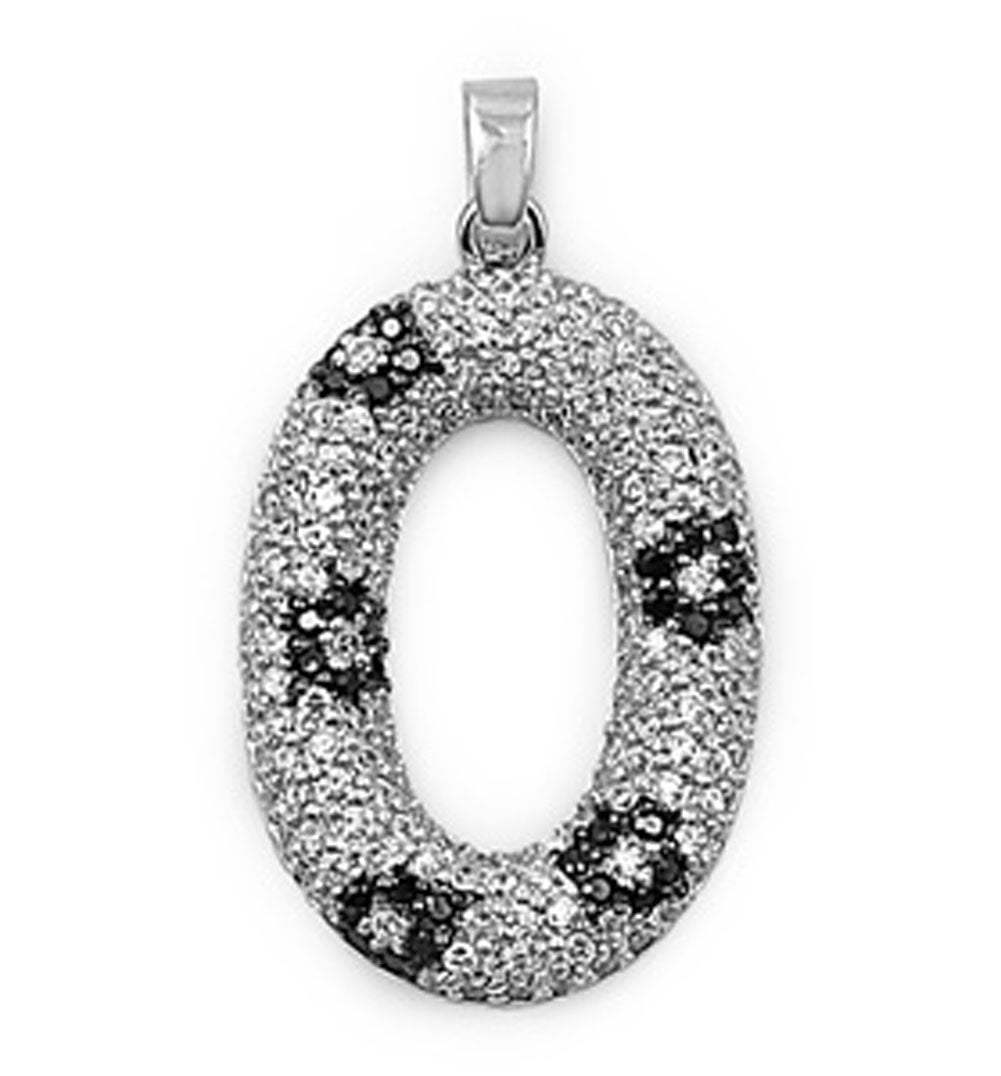 Micro Pave Oval Wreath Pendant Clear Simulated CZ .925 Sterling Silver Charm