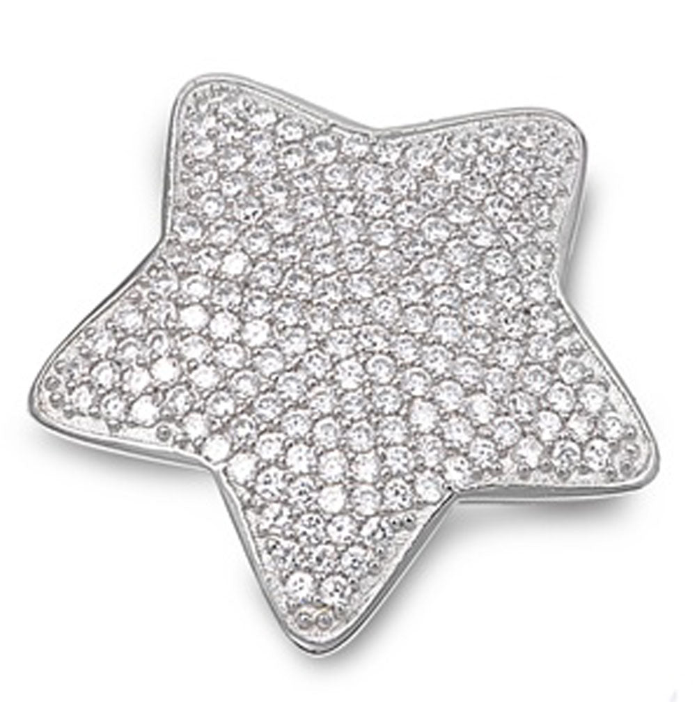 Rounded Micro Pave Star Pendant Clear Simulated CZ .925 Sterling Silver Charm