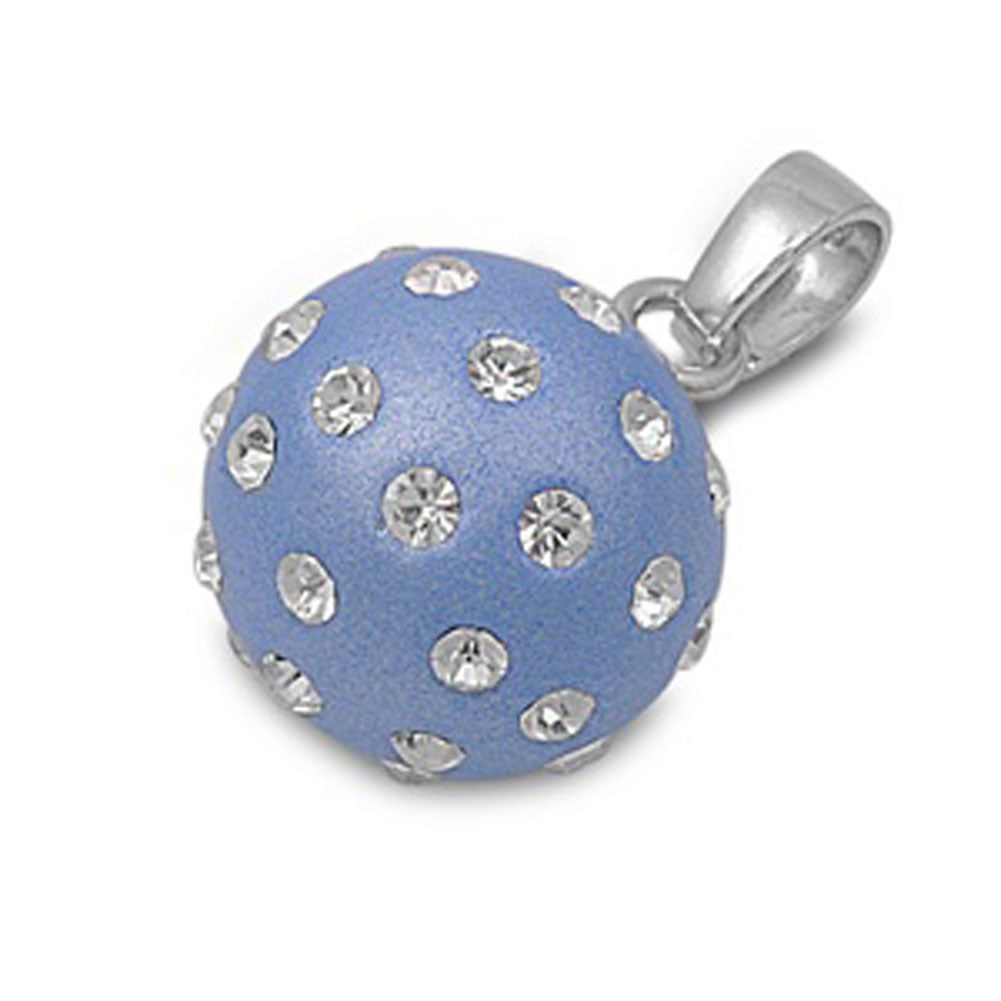 Blue Studded Ball Pendant Clear Simulated CZ .925 Sterling Silver Disco Charm