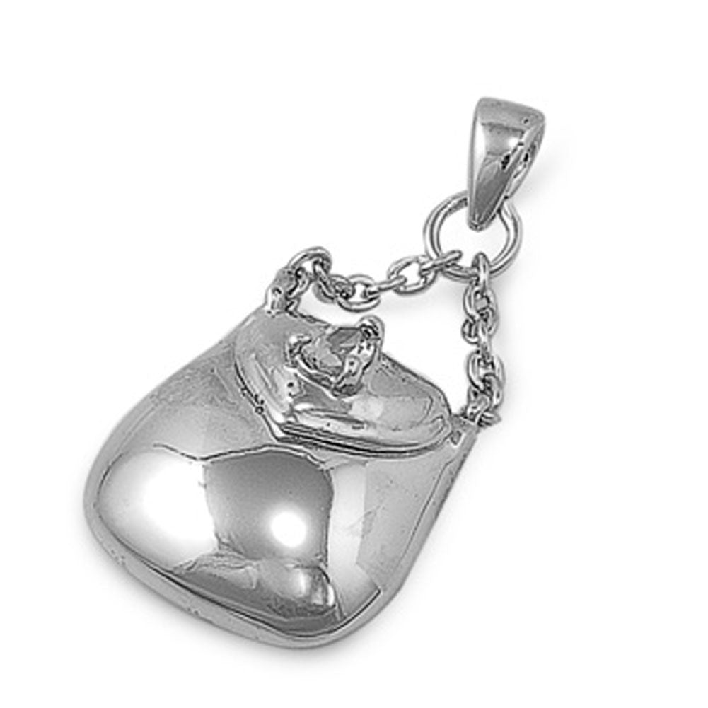 Cute Bubble Bag Pendant Clear Simulated CZ .925 Sterling Silver Purse Charm