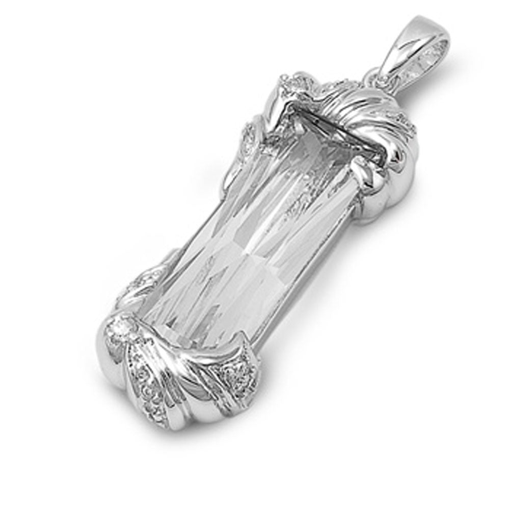 Elegant Vintage Rectangle Pendant Clear Simulated CZ .925 Sterling Silver Charm