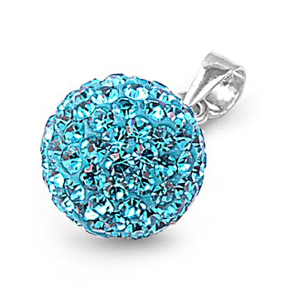 Sparkly Disco Ball Pendant Blue Simulated Topaz .925 Sterling Silver Charm