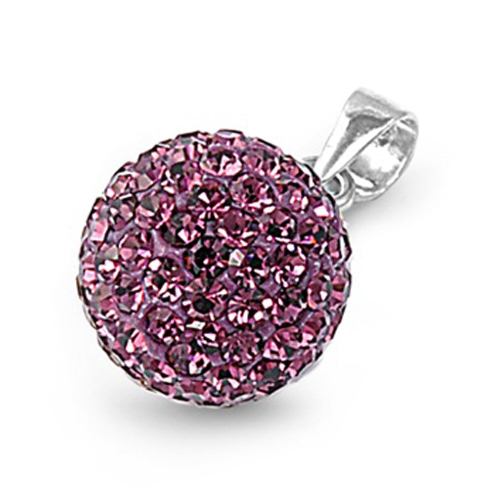 Studded Fancy Ball Pendant Simulated Amethyst .925 Sterling Silver Sphere Charm