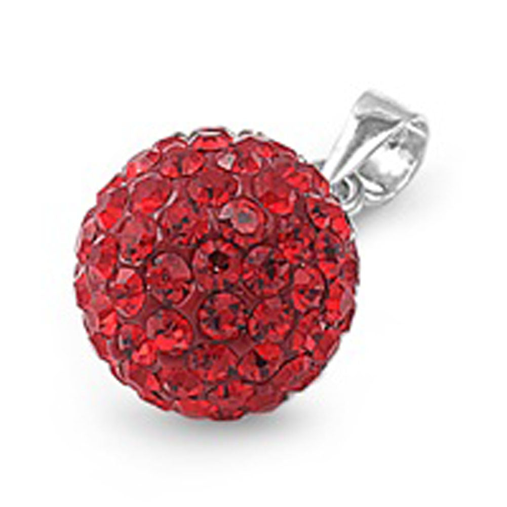 Funky Disco Ball Pendant Simulated Ruby .925 Sterling Silver Sparkly Charm