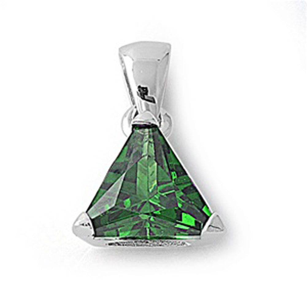 Solitaire Classic Triangle Pendant Simulated Emerald .925 Sterling Silver Charm