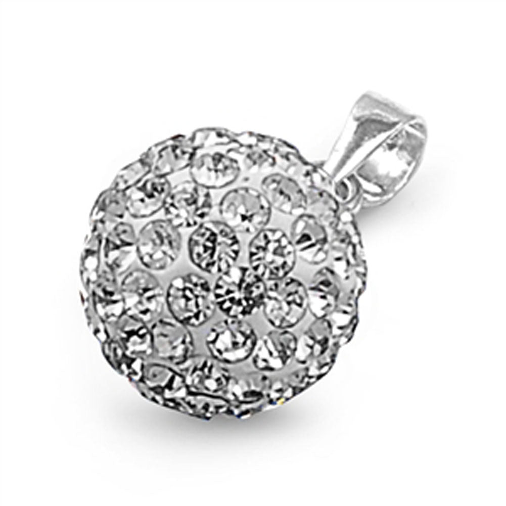 Studded Disco Ball Pendant Clear Rhinestone .925 Sterling Silver Cluster Charm