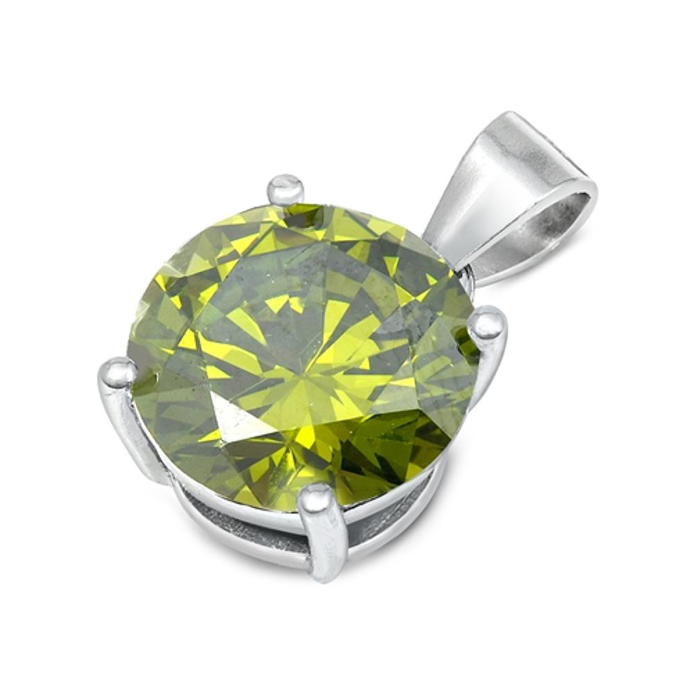 Solitaire Feminine Circle Pendant Simulated Peridot .925 Sterling Silver Charm