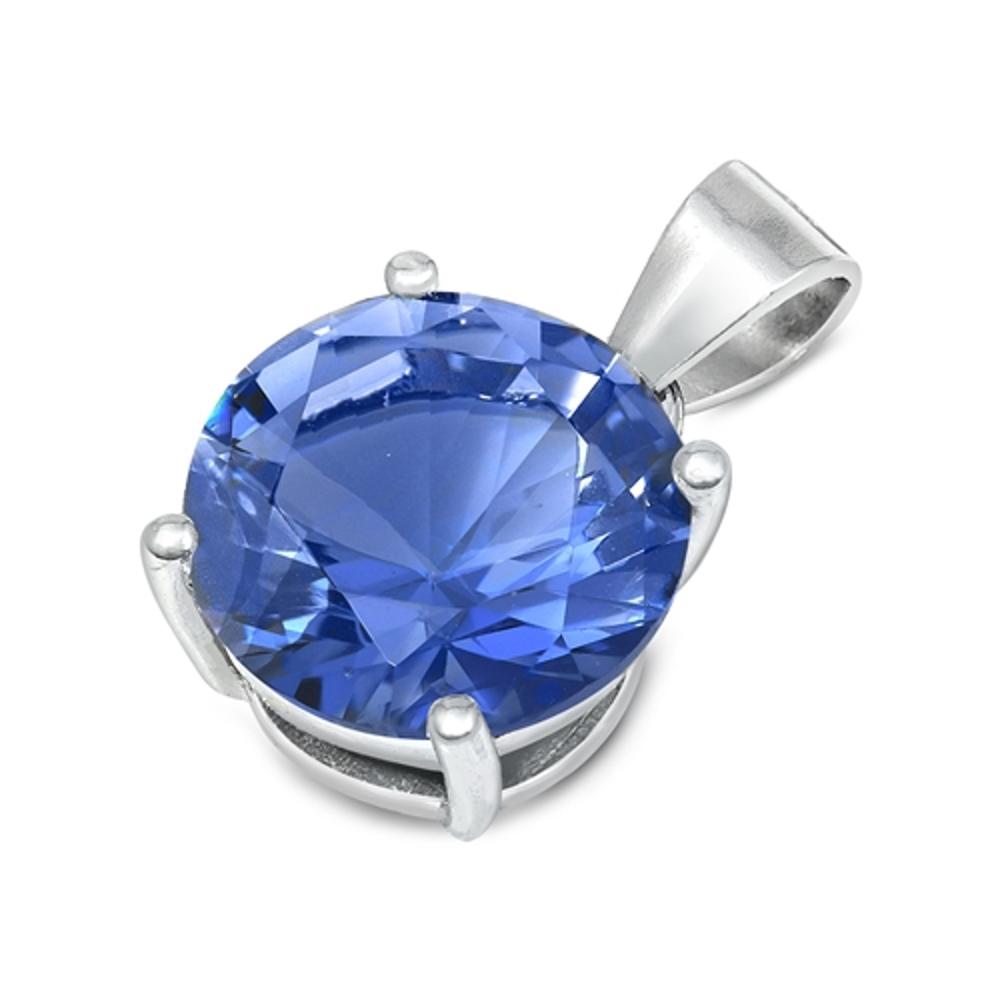 Solitaire Classic Circle Pendant Simulated Tanzanite .925 Sterling Silver Charm