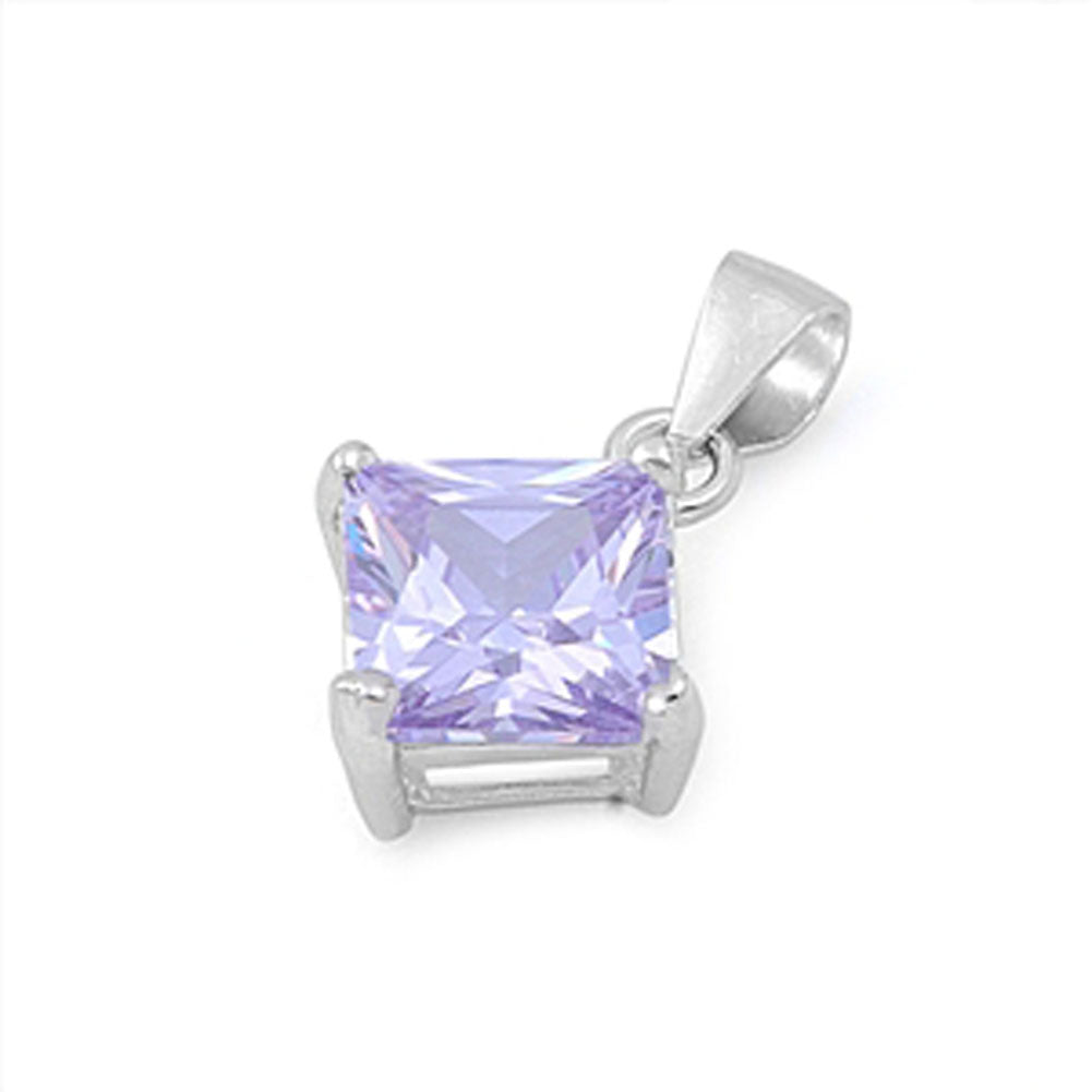 Solitaire Simple Square Pendant Simulated Lavender .925 Sterling Silver Charm