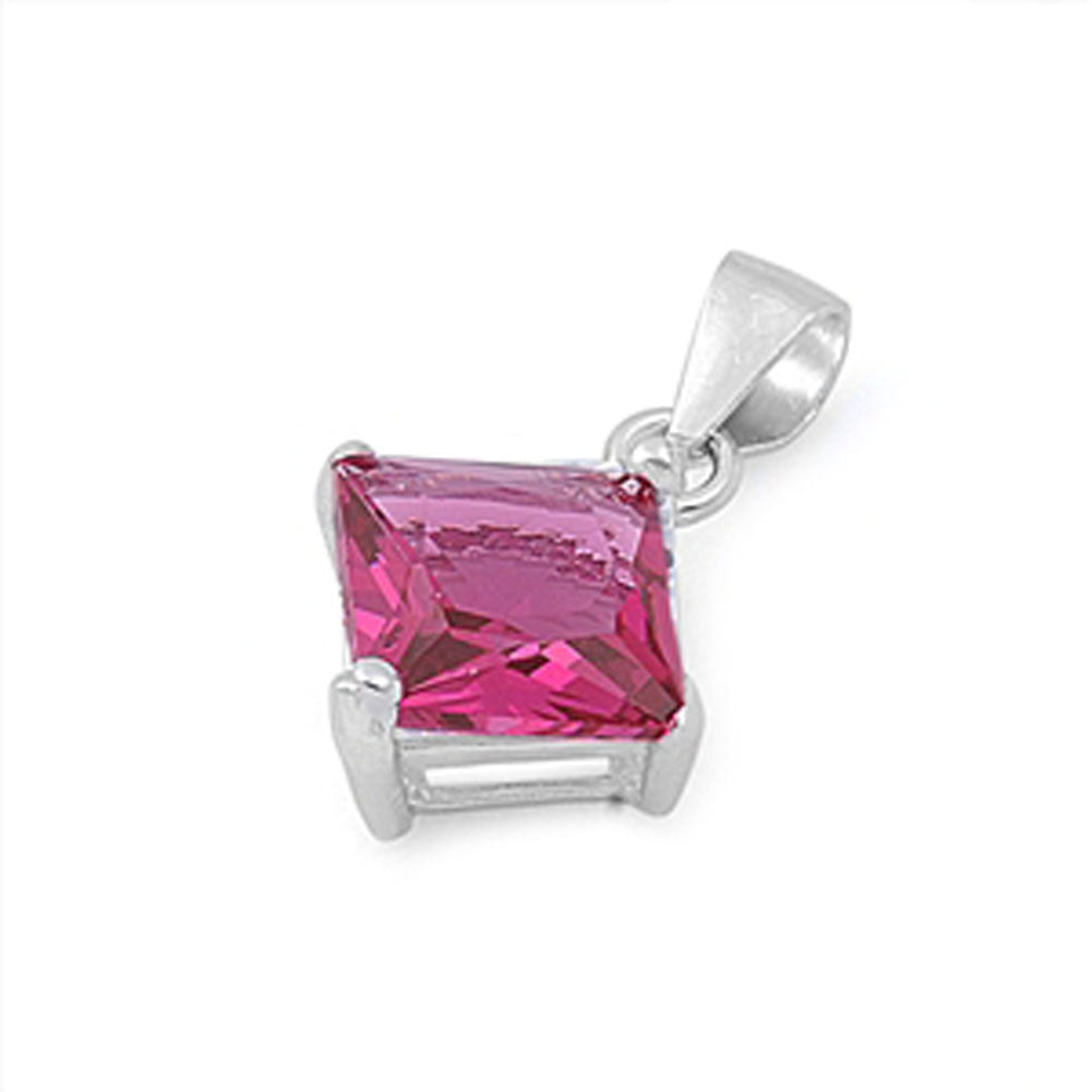 Solitaire Classic Square Pendant Simulated Ruby .925 Sterling Silver Basic Charm