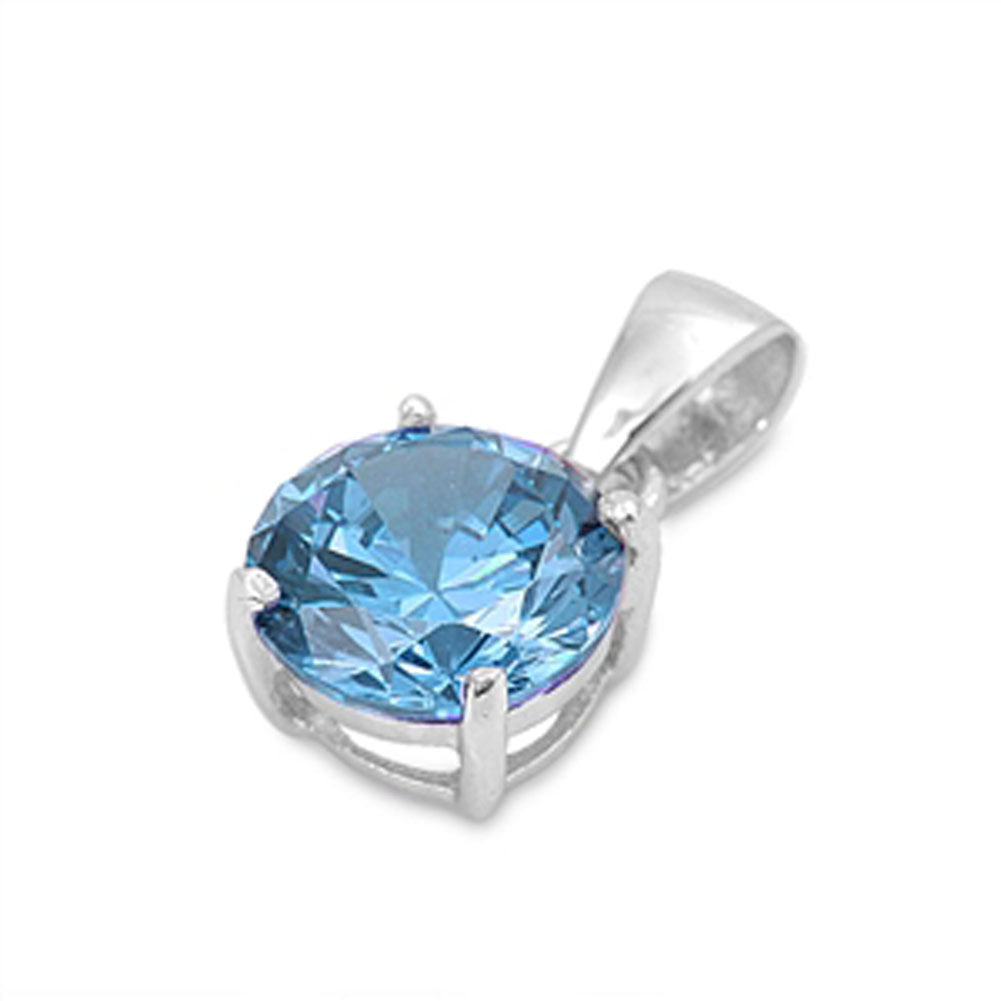 Classic Circle Pendant Simulated Aquamarine .925 Sterling Silver Round Charm