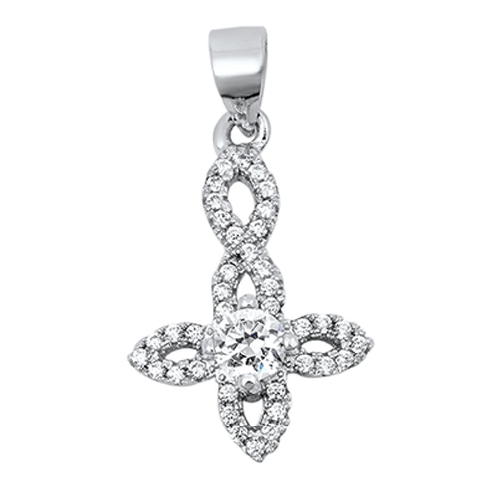 Studded Peter's Cross Pendant Clear Simulated CZ .925 Sterling Silver Charm