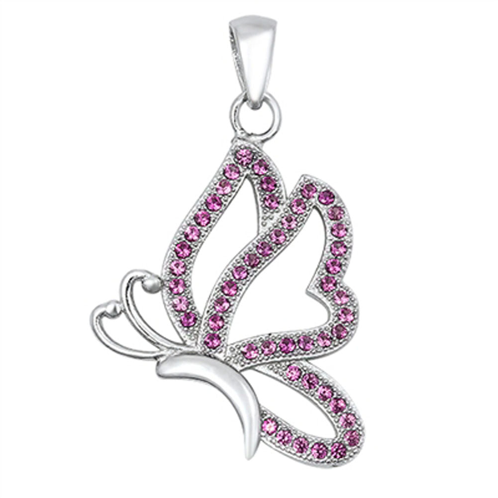 Cute Studded Butterfly Pendant Simulated Ruby .925 Sterling Silver Animal Charm