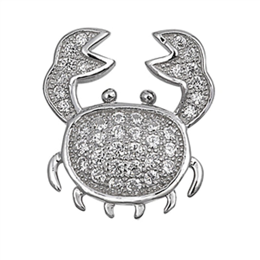 Animal Cute Crab Pendant Clear Simulated CZ .925 Sterling Silver Fish Claw Charm