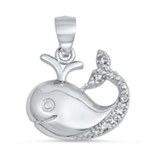 Animal Cute Baby Whale Pendant Clear Simulated CZ .925 Sterling Silver Charm