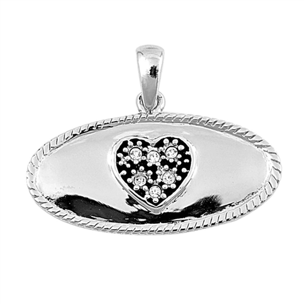 Pendant High Polish Heart Love Clear Simulated CZ .925 Sterling Silver Charm