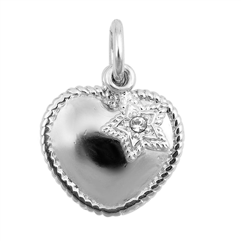 Simple Promise Heart Pendant Clear Simulated CZ .925 Sterling Silver Flat Charm
