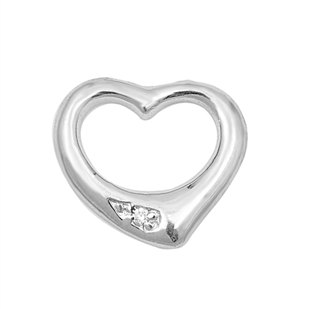 High Polish Promise Heart Pendant Clear Simulated CZ .925 Sterling Silver Charm