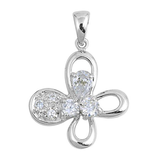 Animal Abstract Butterfly Pendant Clear Simulated CZ .925 Sterling Silver Charm