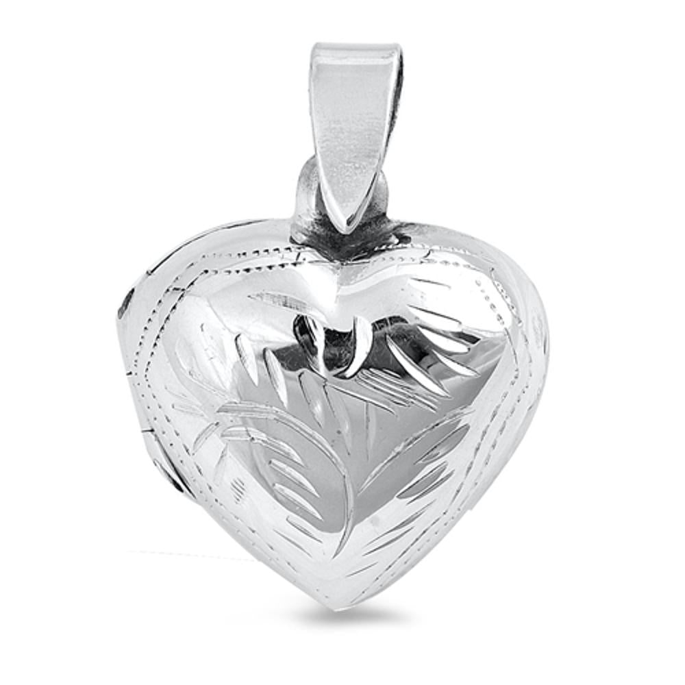 Sterling Silver Etched Heart Locket Pendant Promise Love Vintage Style Charm 925