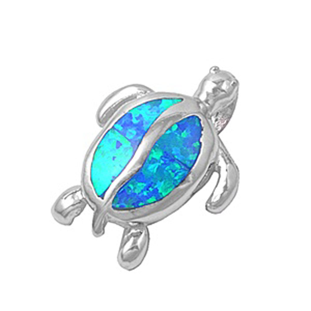 Tropical Sea Turtle Pendant Blue Simulated Opal .925 Sterling Silver Charm