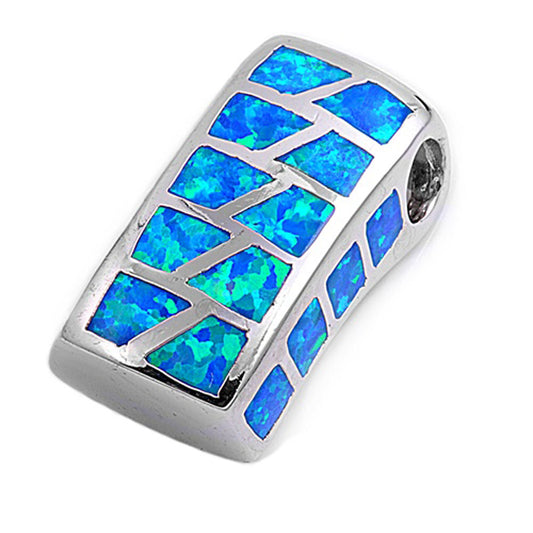 Sterling Silver High Polish Geometric Rectangle Pendant Blue Simulated Opal