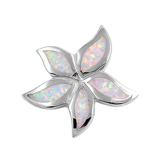 Wispy Tropical Plumeria Pendant White Simulated Opal .925 Sterling Silver Charm