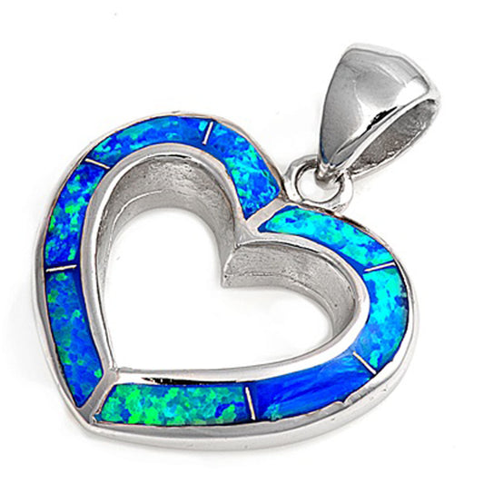 Cutout Mosaic Heart Pendant Blue Simulated Opal .925 Sterling Silver Love Charm