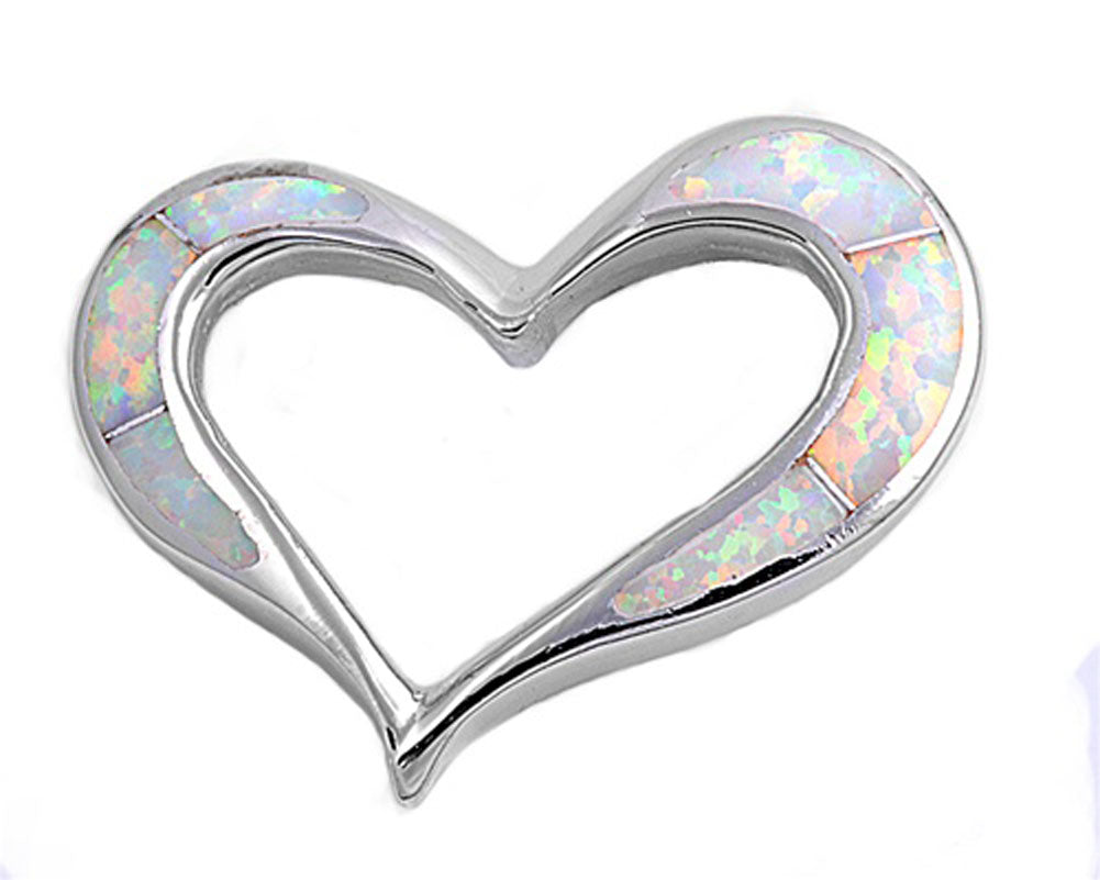 Funky Slider Heart Pendant White Simulated Opal .925 Sterling Silver Love Charm