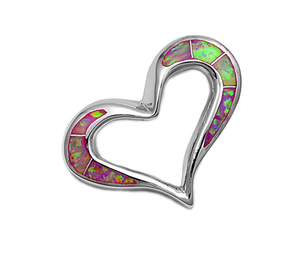 Unique Mosaic Heart Pendant Pink Simulated Opal .925 Sterling Silver Love Charm