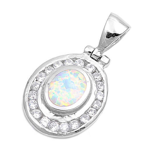 Dangling Double Oval Pendant White Simulated Opal .925 Sterling Silver Charm
