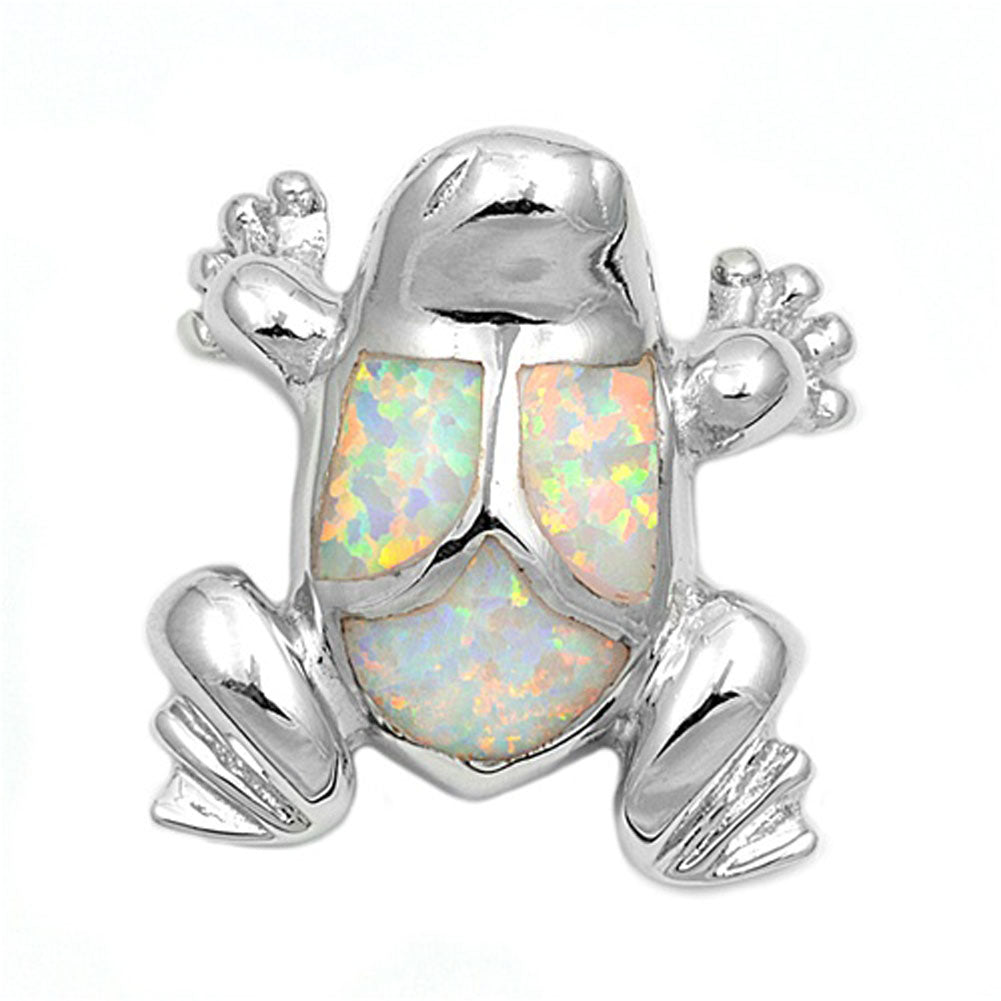 Climbing Tree Frog Pendant White Simulated Opal .925 Sterling Silver Charm