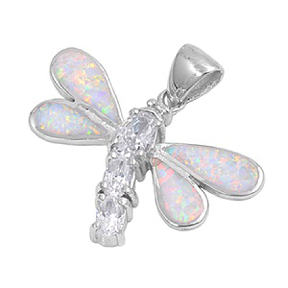 Sterling Silver Elegant Teardrop Dragonfly Pendant Clear Simulated CZ Charm