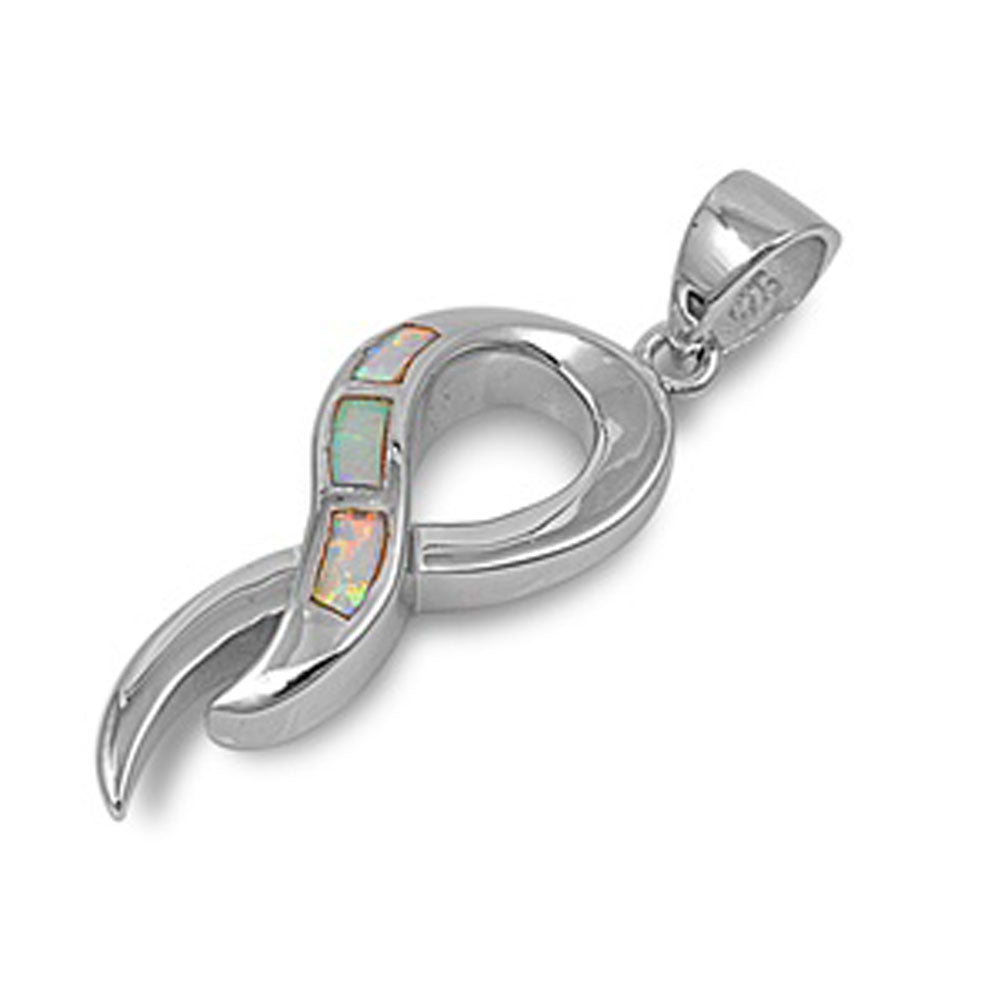 Criss Cross Loop Twist Pendant White Simulated Opal .925 Sterling Silver Charm