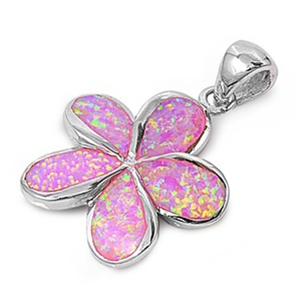 Sterling Silver Rounded Teardrop Starfish Pendant Pink Simulated Opal Charm