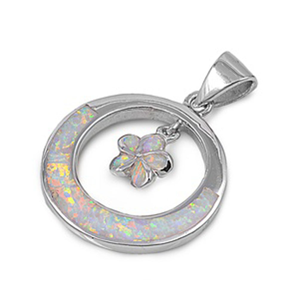 Dangling Plumeria Star Pendant White Simulated Opal .925 Sterling Silver Charm