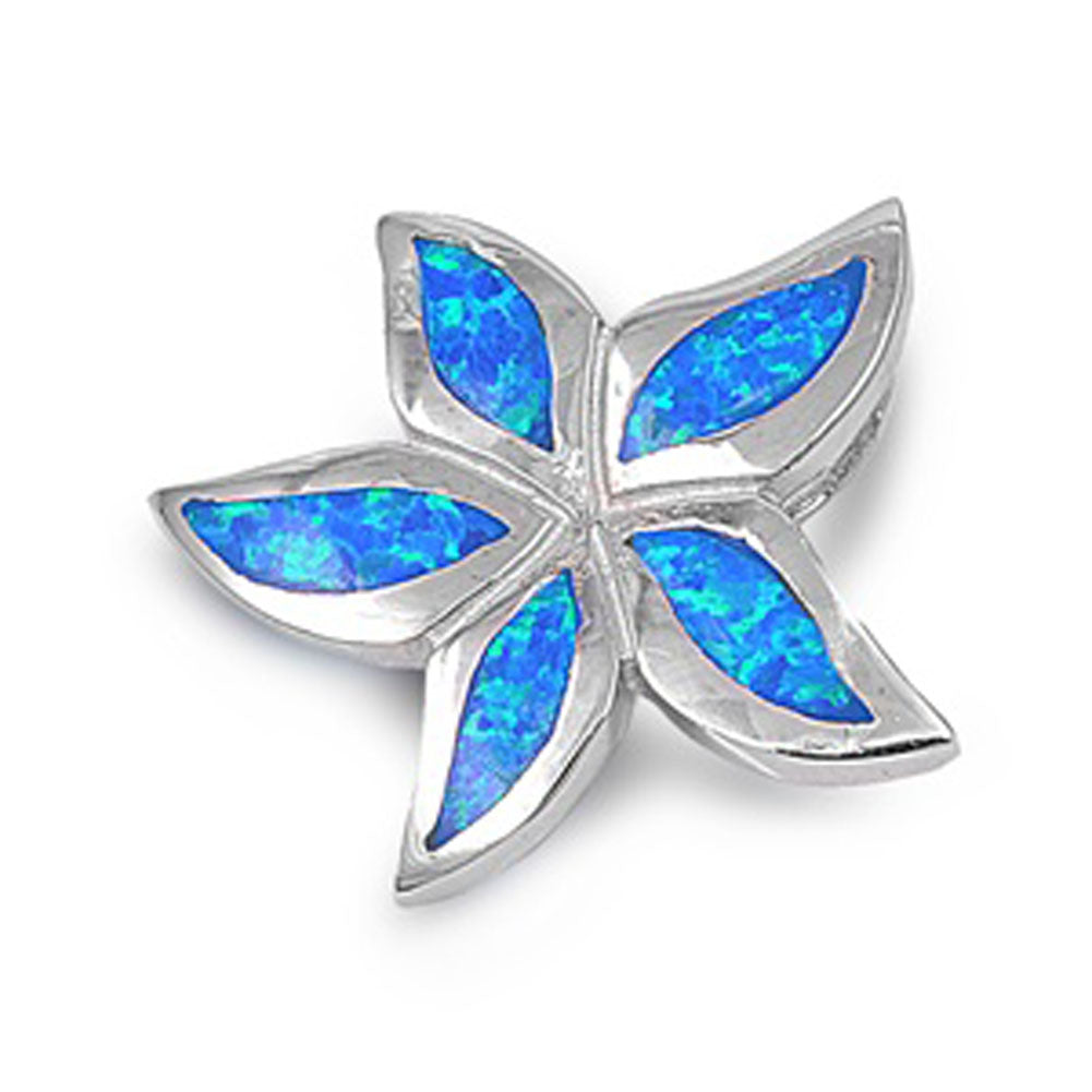 Wispy Starfish Pendant Blue Simulated Opal .925 Sterling Silver Animal Charm