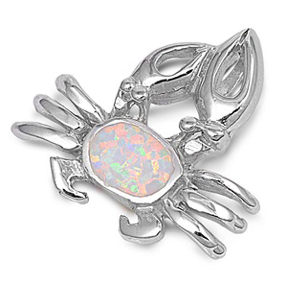Tropical Crab Pendant White Simulated Opal .925 Sterling Silver Animal Charm