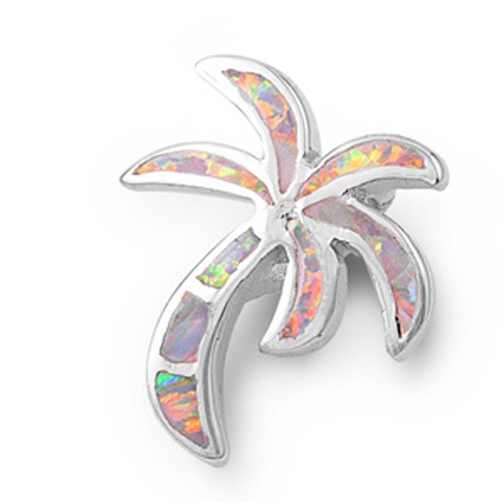 Basic Palm Tree Pendant White Simulated Opal .925 Sterling Silver Beach Charm