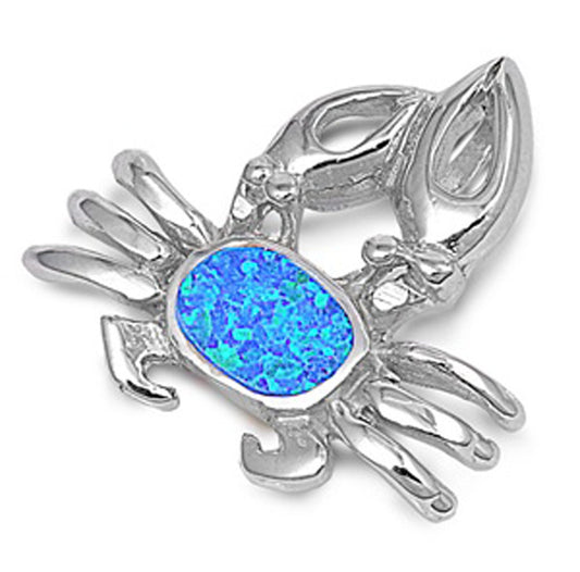 Elegant High Polish Crab Pendant Blue Simulated Opal .925 Sterling Silver Charm