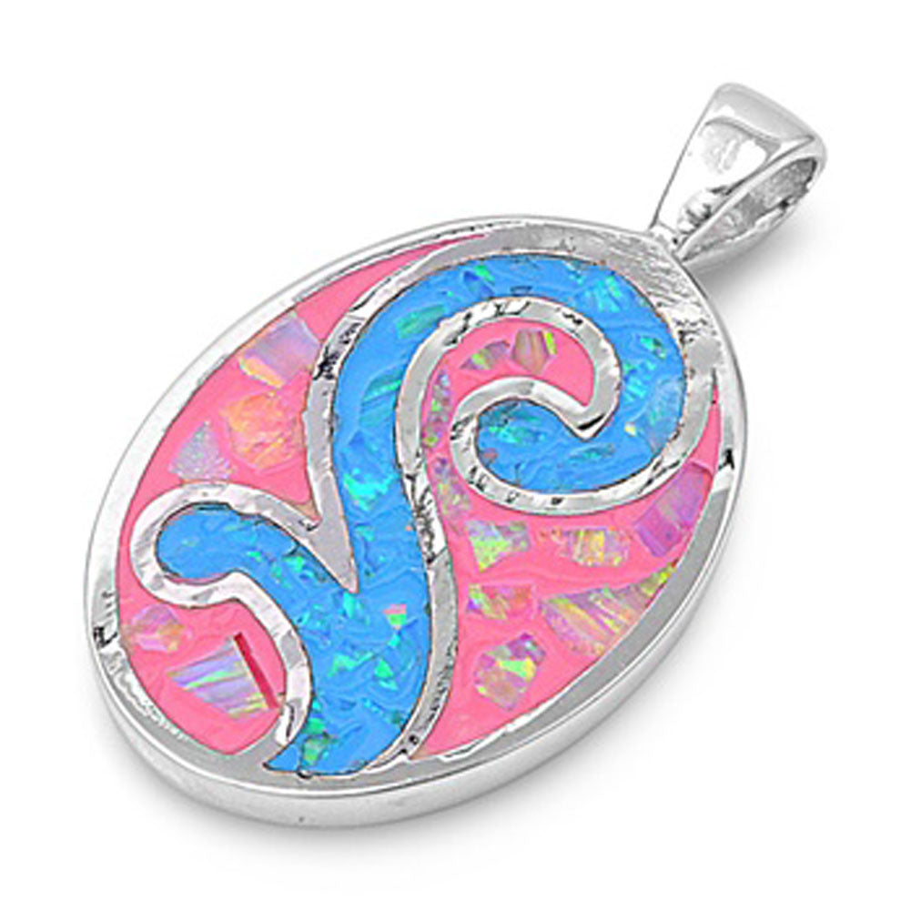 Funky Filigree Swirl Pendant Blue Simulated Opal .925 Sterling Silver Charm