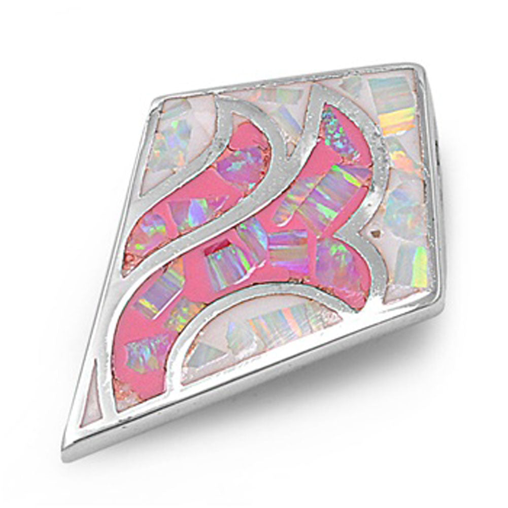 Filigree Swirl Kite Pendant Pink Simulated Opal .925 Sterling Silver Wave Charm