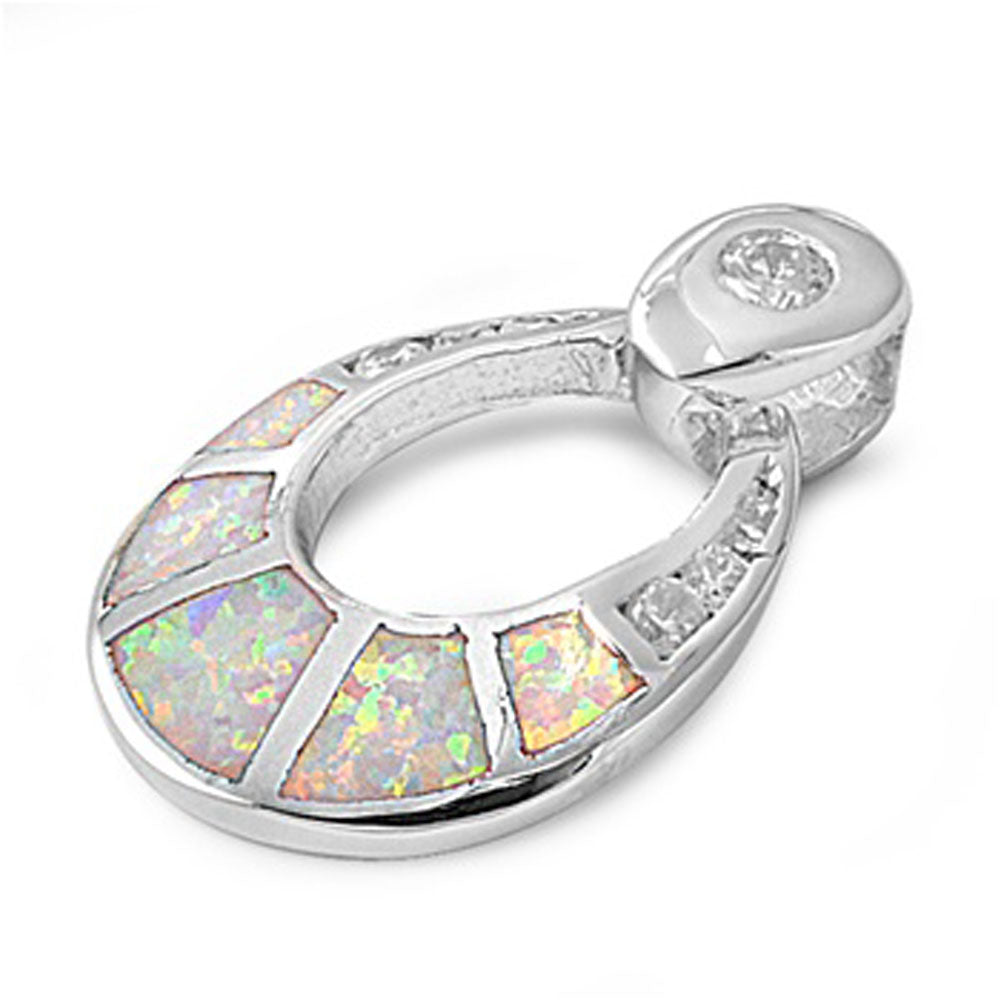 Classic Geometric Hoop Pendant White Simulated Opal .925 Sterling Silver Charm