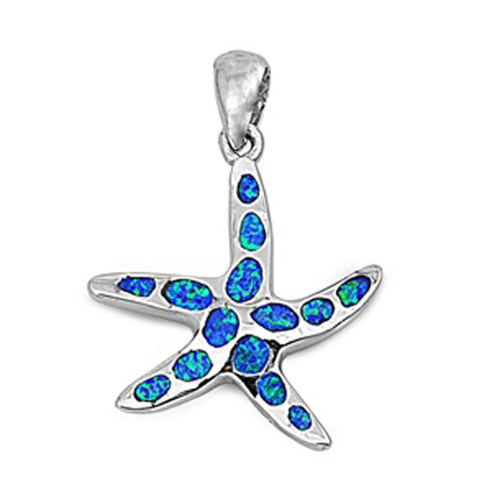 Tropical Mosaic Starfish Pendant Blue Simulated Opal .925 Sterling Silver Charm