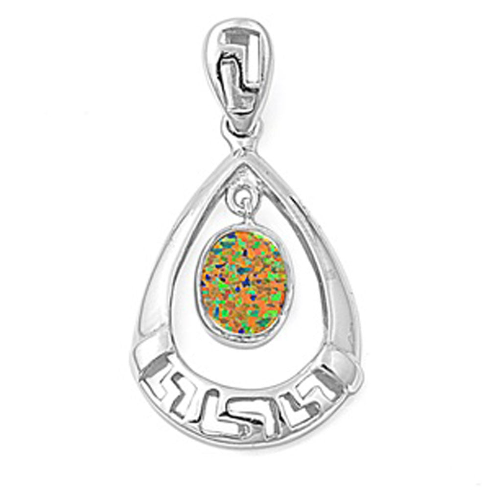 Teardrop Hanging Oval Pendant Mystic Simulated Opal .925 Sterling Silver Charm