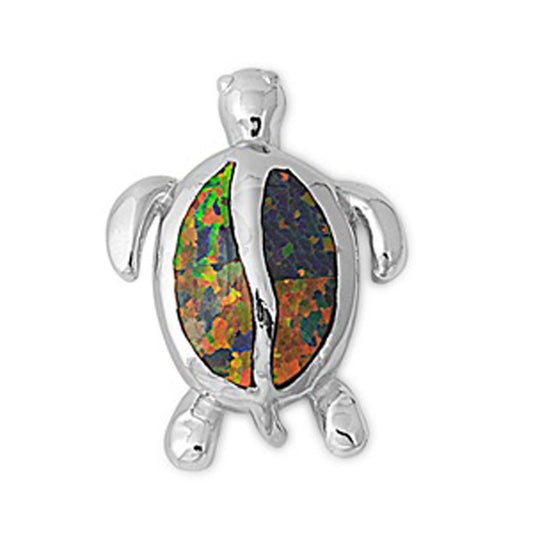 Split Shell Turtle Pendant Mystic Simulated Opal .925 Sterling Silver Sea Charm