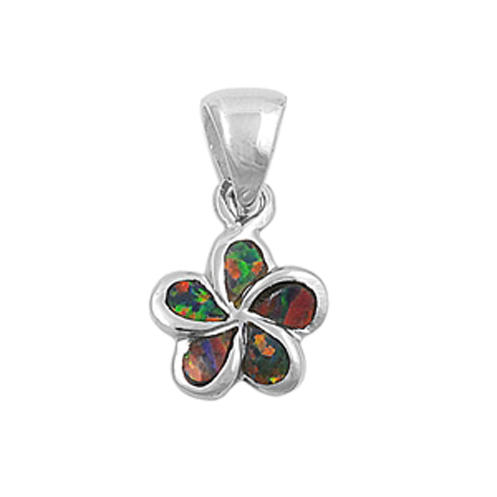 Flower Simple Plumeria Pendant Mystic Simulated Opal .925 Sterling Silver Charm