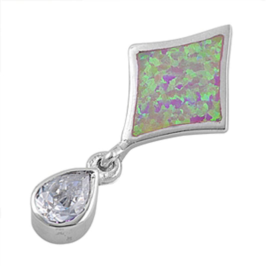 Sterling Silver Victorian Slider Diamond-Shaped Clear CZ Pendant Charm